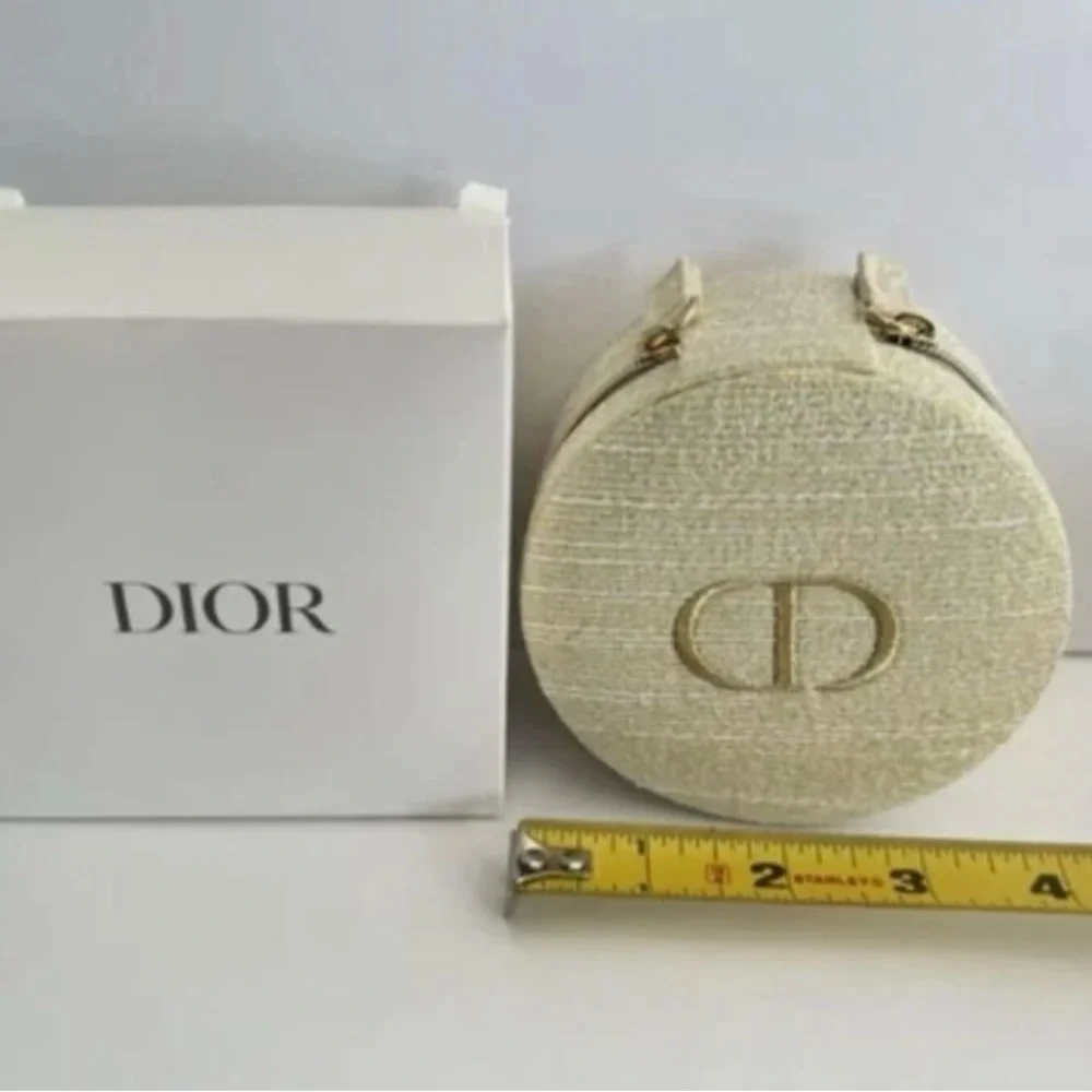 CHRISTIAN DIOR Gold Trousse Pouch Cosmetic Bag Jewelry Round Box New